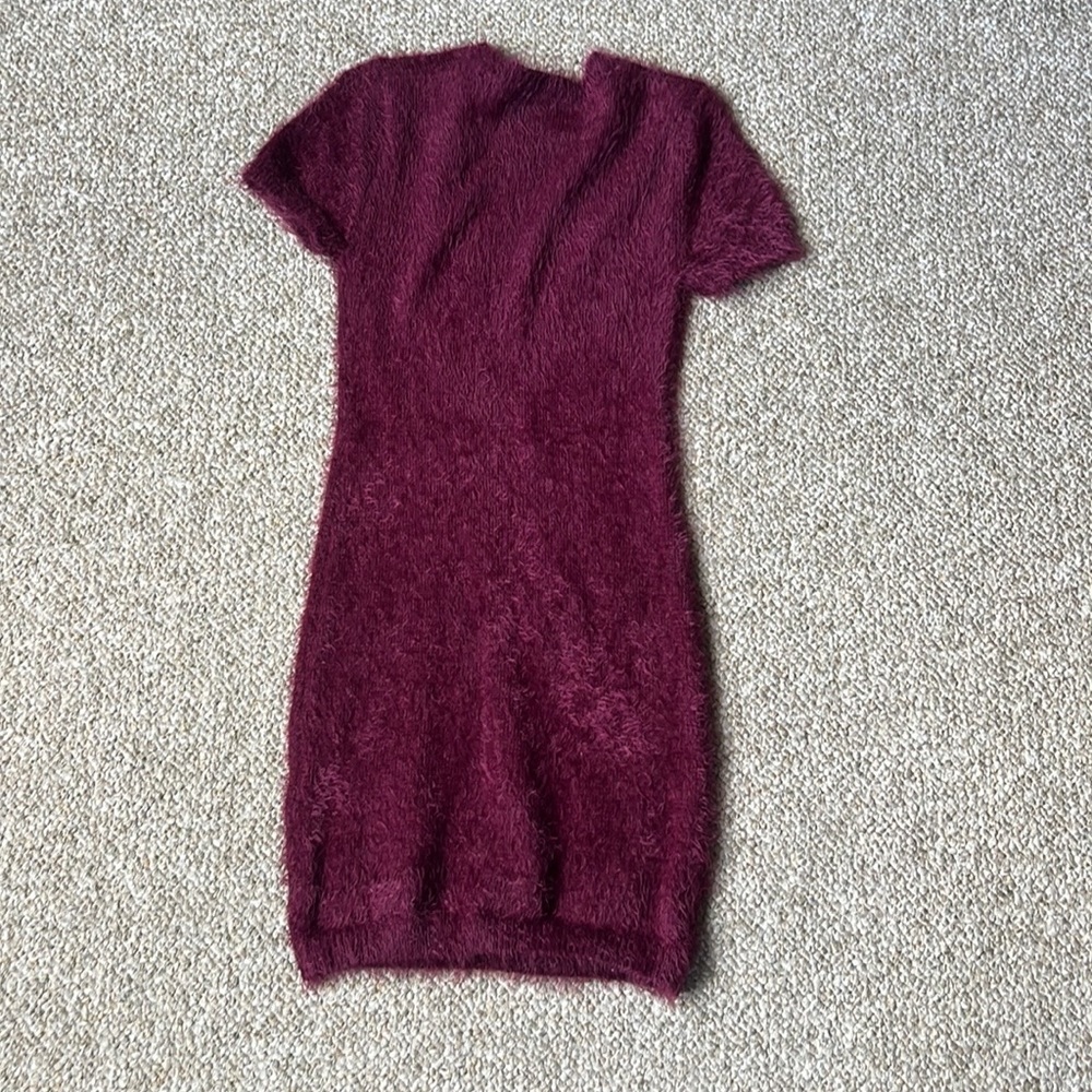 Fuzzy burgundy bodycon dress